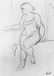 Acrobata femminile, seduta sul trapezio