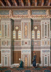 Interno della Moschea di Khosne Ahmed el-Bordeyny. Cromolitografia dopo Emile Prisse d