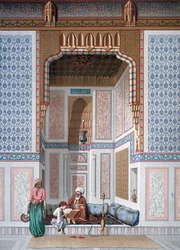 Interno della Moschea di Khosne Ahmed el-Bordeyny. Cromolitografia dopo Emile Prisse d