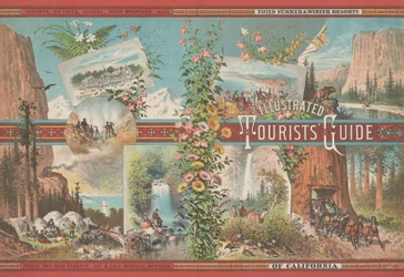 Copertina di una guida turistica illustrata alle rinomate località di villeggiatura estive e invernali della Cali..., ca. 1870-80.