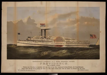 Il famoso piroscafo Providence della Narragansett Steamship Co., comandato da Benj M Simmons... (litografia)