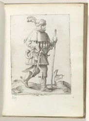 Duitse koerier, met hoorn en wandelstok (serie: Diversarum gentium nostrae aetatis habitus)