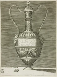 Vaso con due maschere grottesche, tavola sei da Una serie di vasi disegnati dall
