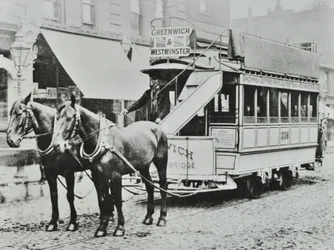 Tram trainato da cavalli Greenwich-Westminster, 1885