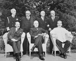 Clement Attlee (1883-1967) Presidente Harry S. Truman (1884-1972) e Joseph Stalin (1879-1953) alla Conferenza di Potsdam