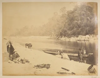 Traghetto sul Teesta, vicino a Bheerkotee. Vedute di Darjeeling. 1870