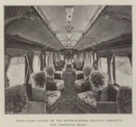 Salone di prima classe del nuovo treno vestibolo della South-Eastern Railway Company