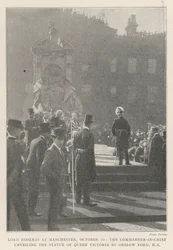 Lord Roberts a Manchester, 10 ottobre, il comandante in capo svela la statua della regina Vittoria di Onslow Ford, RA