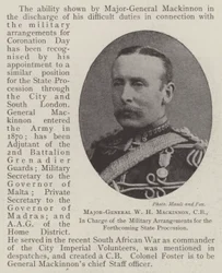 Il maggiore generale W H Mackinnon, CB, responsabile degli arrangiamenti militari per la prossima processione ufficiale