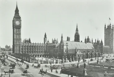 Parliament Square: vista est verso Big Ben e Houses of Parliament, 1895
