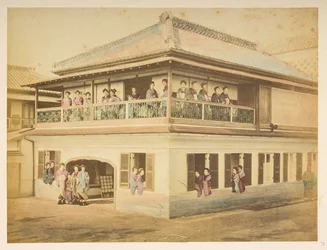 Prostitute al bordello Shinpuro, Takashima-cho, Yokohama, Fotografo: Stillfried, Raimund von Lucas Collezione: Registro fotografico del giro del mondo di Charles James e Morton P, Lucas