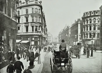 Queen Victoria Street, guardando a est da Queen Street, Città di Londra, 1890