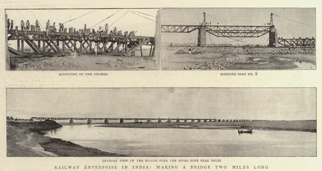 Impresa ferroviaria in India, costruzione di un ponte lungo due miglia