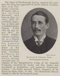 Sir Savile B Crossley, baronetto, nuovo pagatore generale