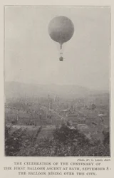 La celebrazione del centenario della prima ascensione in mongolfiera a Bath, 8 settembre, la mongolfiera che si alza sopra la città