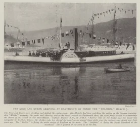 Il re e la regina che arrivano a Dartmouth a bordo del Dolphin, 7 marzo