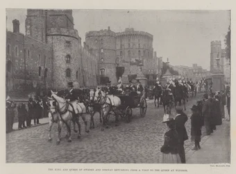 Il re e la regina di Svezia e Norvegia di ritorno da una visita alla regina a Windsor