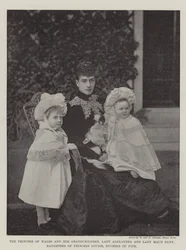 La principessa di Galles e i suoi nipoti, Lady Alexandria e Lady Maud Duff, figlie della principessa Louise, duchessa di Fife