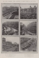 Il progresso reale, le loro Maestà in vari punti del percorso