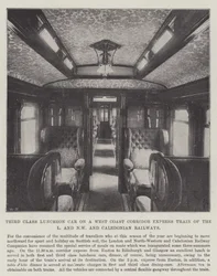 Carrozza ristorante di terza classe su un treno espresso del West Coast Corridor delle ferrovie L e NW e Caledonian