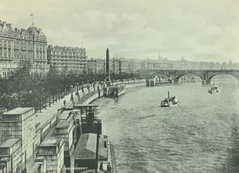 Waterloo Bridge, Victoria Embankment: vista nord da Hungerford Bridge, 1895