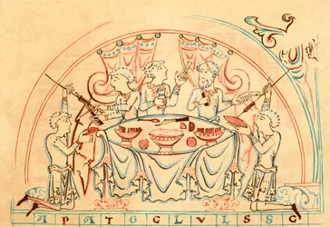 Un banchetto (litografia a colori)