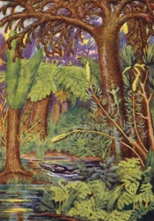 Una foresta di carbone (litografia a colori)