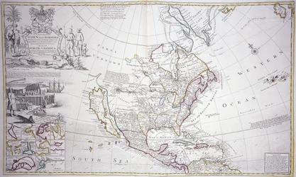 Una mappa a doppia pagina del Nord America, c.1708-20