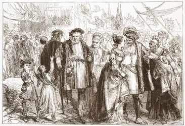 Un giorno di festa a Norimberga: tempo, XVI secolo, illustrazione da La storia del protestantesimo di James Aitken Wylie, pub. 1878