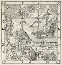 Un geroglifico della Gran Bretagna, frontespizio di General and Rare Memorials pertayning to the perfecte Arte of Navigation di John Dee (1527-1609), 1577