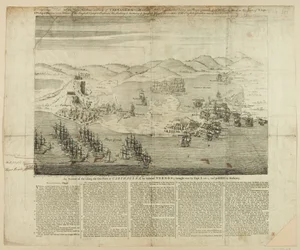 Disegno prospettico della città, del porto e dei forti di Cartagena nel 1739, pubblicato nel 1741