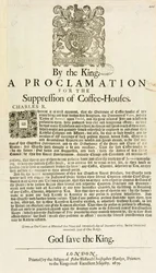 Proclamazione del Re per la Soppressione delle Case del Caffè, 1675