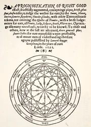 Una prognostica di buon auspicio, di Leonard Dygges, stampata da Thomas Gemini, Blacke Friars, Londra, 1555