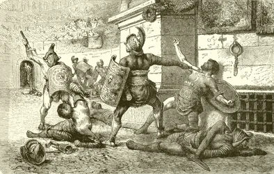 Una Festa Romana. Combattimento di Gladiatori. Il Vinto che si Appella agli Spettatori