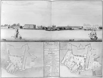 Veduta del cantiere navale di Sua Maestà a Portsmouth presa dall