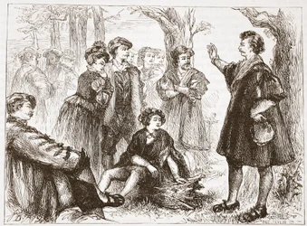 Uno studente di Wittemberg che predica nel prato di tigli, illustrazione da La storia del protestantesimo di James Aitken Wylie, pub. 1878