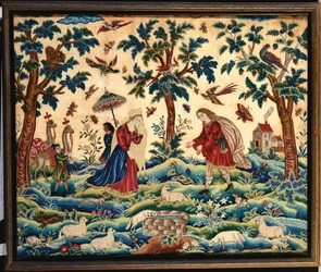 Un bel quadro ricamato in lana e seta, probabilmente raffigurante l