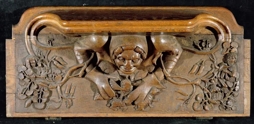 Una misericordia che raffigura un orco con spalle enormi, Cappella del New College, Oxford, fine XIV secolo
