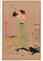 Stampa di due golfisti in pose comiche e umoristiche, c.1920