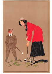 Stampa di due golfisti in pose comiche e umoristiche, c.1920