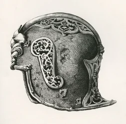 Un sallet, noto anche come salade o schaller, elmo da guerra, A.D. 1450, da L