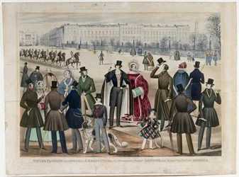 Una vista in Regents Park, Londra, che mostra le mode invernali nel 1840 e 1841, pubblicato da B.Read & Co, 1840