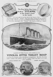 Pubblicità del sapone da toilette Vinolia Otto, utilizzato sul Titanic, da "The Illustrated London News", 6 aprile 1912 (incisione) (foto b/n)