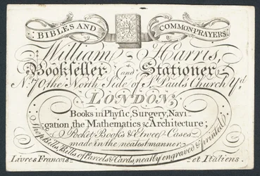 Pubblicità per William Harris, libraio e cartolaio, Londra
