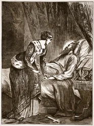 Alice Perrers al capezzale di Edoardo III, illustrazione da Cassells Illustrated History of England