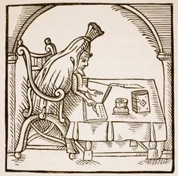 Immagine allegorica di Robert Green nel suo sudario funebre, da Greene in Conceipt di John Dickenson, 1598