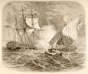 Una Nave della Marina Americana cattura una Nave Pirata Algerina al largo della Costa dei Barbari durante la Prima Guerra Barbaresca