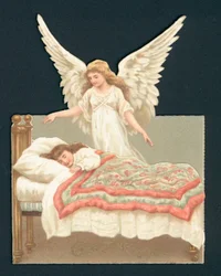 Angelo che sorveglia una ragazza addormentata, ritaglio vittoriano