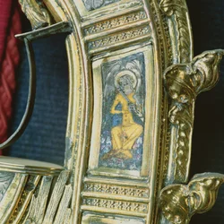 Angelo che suona il flauto, dettaglio dal pastorale di William of Wykeham (c.1320-1404)