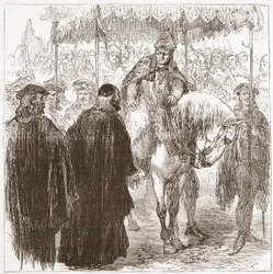 Arcivescovo Arundel a Oxford, illustrazione da La storia del protestantesimo di James Aitken Wylie (1808-1890), pub. 1878